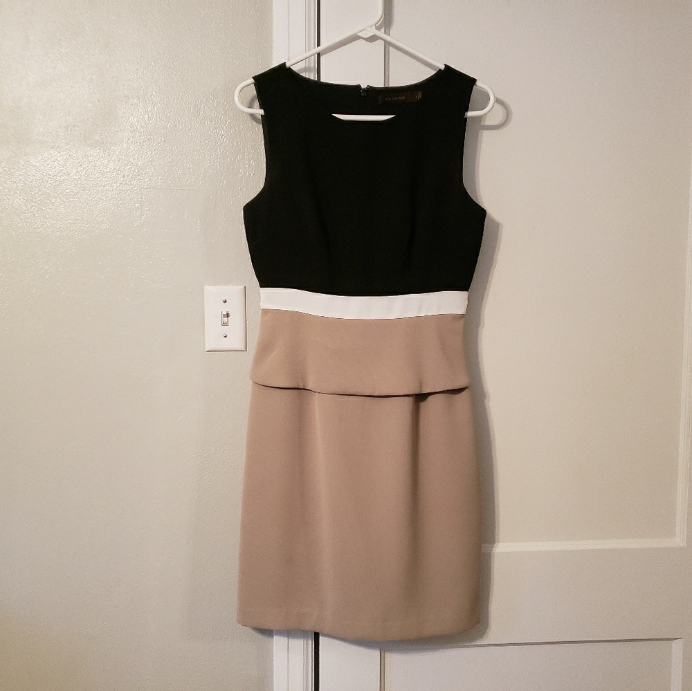 Black, tan & white sleeveless dress